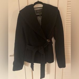 BCBGMAXAZRIA draped wool blend black coat size S